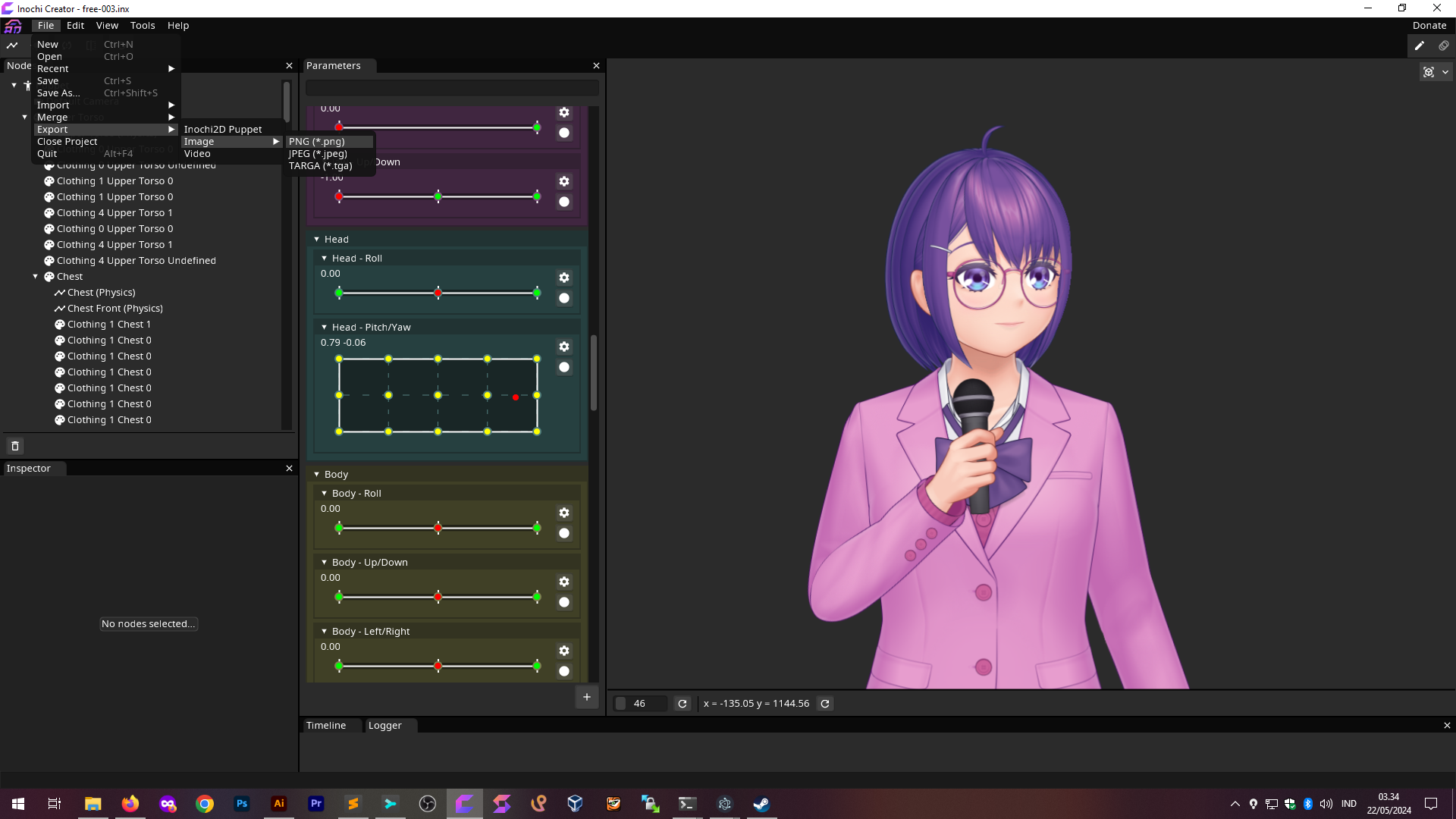 Adjusting your character in Inochi Creator.